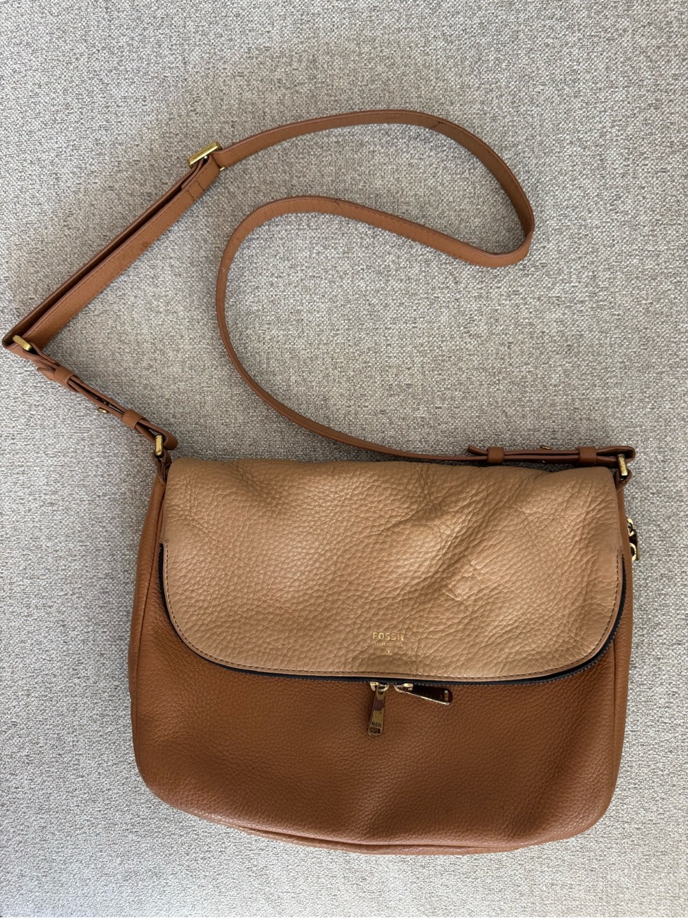Fossil Two-Tone Brown & Tan Leather Crossbody Bag